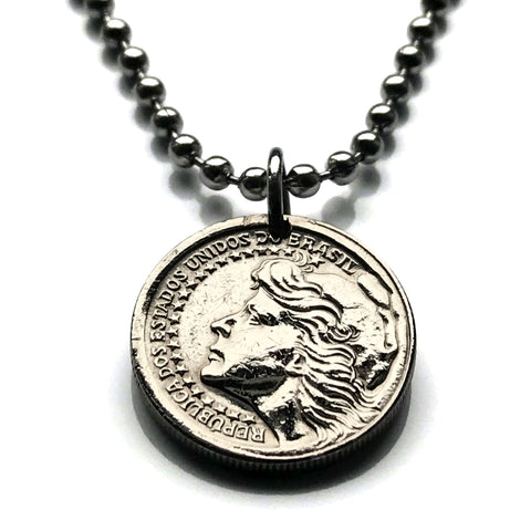 1965 Brazil 50 Cruzeiros coin pendant Lady Liberty São Paulo Recife Pernambuco Bahia Minas Gerais Pelourinho Belem Santa Catarina n003863