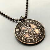 1923 British Hong Kong China 1 Cent coin pendant necklace Pearl of the Orient lion Victoria Harbor Sham Shui Po Yau Tsim Mong Kwai Tsing Tai Po Sha Tin Chinese Pearl River Delta Kwun Tong Yuen Long Kwai n002626