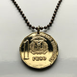 1997 Dominican Republic 1 Peso coin pendant necklace jewelry Quisqueya Zona Colonial Pico Duarte Cap Cana Saona Island Baní caribbean beach n001004