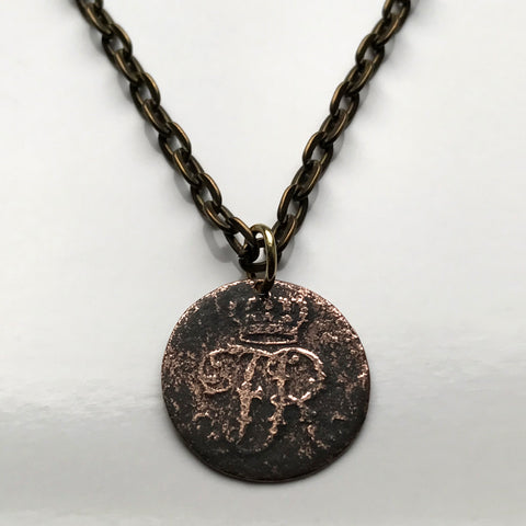 antique! 1750s Germany States Prussia 1 Pfennig coin pendant German jewelry initial F R Deutschland Berlin Brandenburg Frankfurt Hanover Königsberg Hohenzollern Castle	Danzig Munster Kassel Cologne Dusseldorf Dortmund Essen Munich Leipzig Bremen n003547