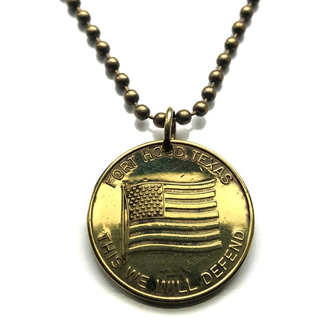 United States USA Army post Fort Hood Fort Cavazos Killeen Texas token pendant M1 Abrams main battle tank American Flag III Armored Corps First Army Division West 1st Cavalry Division 3rd Cavalry Regiment M2 Bradley Fighting Vehicle n003656