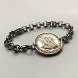 1977 Portugal 5 Escudos coin bracelet Portuguese caravela ship Quinas Lisboa Oporto Sintra Braga Guimarães Coimbra Funchal Beja Aveiro Azores Algarve Praia da Marinha Madeira Évora Faro Ourique Fatima Loures Setúbal Almada Vila Nova de Gaia b000111