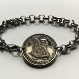 1977 Portugal 5 Escudos coin bracelet Portuguese caravela ship Quinas Lisboa Oporto Sintra Braga Guimarães Coimbra Funchal Beja Aveiro Azores Algarve Praia da Marinha Madeira Évora Faro Ourique Fatima Loures Setúbal Almada Vila Nova de Gaia b000111