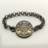 1977 Portugal 5 Escudos coin bracelet Portuguese caravela ship Quinas Lisboa Oporto Sintra Braga Guimarães Coimbra Funchal Beja Aveiro Azores Algarve Praia da Marinha Madeira Évora Faro Ourique Fatima Loures Setúbal Almada Vila Nova de Gaia b000111