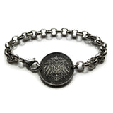 1916 Germany Deutschland 10 Pfennig coin bracelet German black eagle Berlin Hamburg Munich Cologne Frankfurt Stuttgart Düsseldorf Leipzig Dortmund Essen Bremen Dresden Hanover Nuremberg b000092