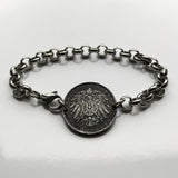 1916 Germany Deutschland 10 Pfennig coin bracelet German black eagle Berlin Hamburg Munich Cologne Frankfurt Stuttgart Düsseldorf Leipzig Dortmund Essen Bremen Dresden Hanover Nuremberg b000092