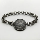 1916 Germany Deutschland 10 Pfennig coin bracelet German black eagle Berlin Hamburg Munich Cologne Frankfurt Stuttgart Düsseldorf Leipzig Dortmund Essen Bremen Dresden Hanover Nuremberg b000092