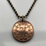 2016 Portugal 5 Euro Cent coin pendant Portuguese 5 Quinas castles Lisbon Porto Braga Sintra Faro Coimbra Évora Lagoa Quincunx cross Vasco da Gama Guimarães Belém Algarve Gaia Mirandese n001623
