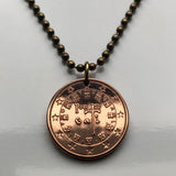 2016 Portugal 5 Euro Cent coin pendant Portuguese 5 Quinas castles Lisbon Porto Braga Sintra Faro Coimbra Évora Lagoa Quincunx cross Vasco da Gama Guimarães Belém Algarve Gaia Mirandese n001623
