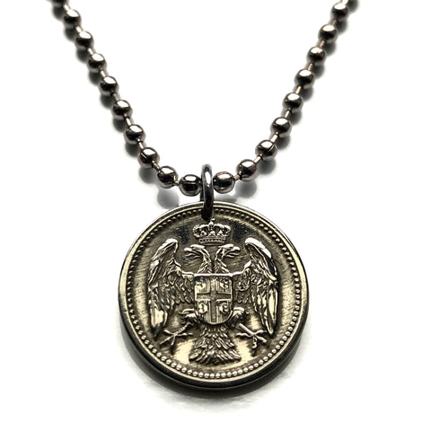 antique! 1912 Serbia Srbija 10 Para coin pendant Serbian double headed eagle Belgrade Novi Sad Niš city Kosovo Yugoslavia Vojvodina Kragujevac Subotica Zrenjanin Nišava Nemanjić dynasty Serbs n001386