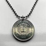 1990 Dominican Republic 25 Centavos coin pendant necklace jewelry escudo Dominicano Santo Domingo Santiago Cibao La Vega Ciudad Colonial San Pedro de Macorís La Romana Higüey Moca escudo bandera colgante n000668