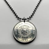 1990 Dominican Republic 25 Centavos coin pendant necklace jewelry escudo Dominicano Santo Domingo Santiago Cibao La Vega Ciudad Colonial San Pedro de Macorís La Romana Higüey Moca escudo bandera colgante n000668