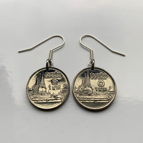 Thailand Siam 1 Baht coin earrings fashion jewelry Phra Kaew Buddhist Temple of the Emerald Buddha Wat Phra Si Rattana Satsadaram Grand Palace Bangkok Phra Nakhon Dusit Pom Prap Sattru Phai Samphanthawong e000529