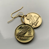 1973 Greece Hellas 2 Drachmai coin earrings jewelry Greek little owl of goddess Athena Pallas Athens Acropolis Parthenon Thessaloniki Patras Mykonos Sparta Rhodes Larissa Santorini Corfu Crete Ioannina Hellenic e000528