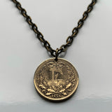 1856 Denmark Danmark 1 Skilling Rigsmont coin pendant necklace jewelry Danish royal crown initial F Danes Copenhagen Aarhus Odense Aalborg Esbjerg Randers Kolding Horsens North Jutland Frederiksborg Vikings Scandinavia Nordic Baltic n002052a