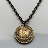 1856 Denmark Danmark 1 Skilling Rigsmont coin pendant necklace jewelry Danish royal crown initial F Danes Copenhagen Aarhus Odense Aalborg Esbjerg Randers Kolding Horsens North Jutland Frederiksborg Vikings Scandinavia Nordic Baltic n002052a