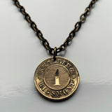 1856 Denmark Danmark 1 Skilling Rigsmont coin pendant necklace jewelry Danish royal crown initial F Danes Copenhagen Aarhus Odense Aalborg Esbjerg Randers Kolding Horsens North Jutland Frederiksborg Vikings Scandinavia Nordic Baltic n002052a