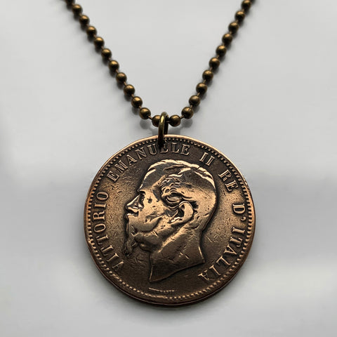 1866! Italy Italia 10 Centesimi Italian coin pendant king Vittorio Emanuele II Rome Milan Venice Florence Napoli Palermo Bologna Verona Torino Pisa Capri Siena Tuscany Matera Lecce Genoa Parma Modena Cagliari Cinque Terre Livorno Padua Ancona n001069
