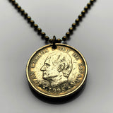 1995 Spain España 100 Pesetas Spanish coin pendant rey Juan Carlos I FAO Madrid Barcelona Sevilla Málaga Cadiz Bilbao Coruña Granada Córdoba Valencia Zaragoza Toledo Tenerife Murcia Asturias Cataluña Catalan Vigo Gijón Ibiza Oviedo Hispania Iberia n003640