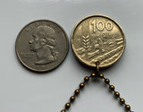 1995 Spain España 100 Pesetas Spanish coin pendant rey Juan Carlos I FAO Madrid Barcelona Sevilla Málaga Cadiz Bilbao Coruña Granada Córdoba Valencia Zaragoza Toledo Tenerife Murcia Asturias Cataluña Catalan Vigo Gijón Ibiza Oviedo Hispania Iberia n003640
