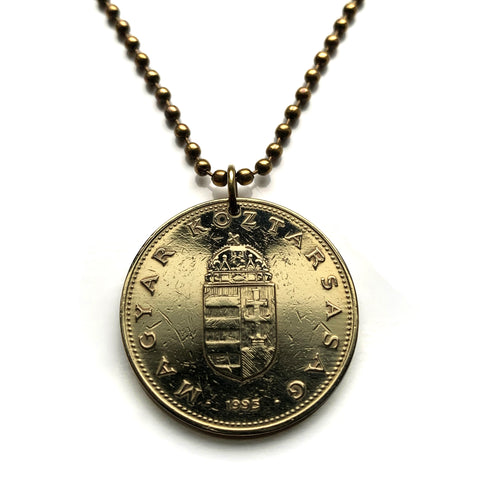 1995 Hungary Magyars 100 Forint coin pendant necklace jewelry Hungarian Holy Crown of Saint Stephen Szent Korona Budapest Debrecen Szeged Miskolc Pecs Gyor Erd Nyiregyhaza Kecskemet Szekesfehervar Szombathely Szolnok Tatabanya Sopron Csango n003647