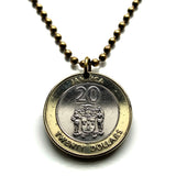 2001 Jamaica 20 Dollars coin pendant alligator crocodile pineapple Kingston May Pen Montego Bay Ocho Ríos Portmore Spanish Town Mandeville Jamrock Jamdung Patois dub ska Caribbean Patwah reggae Rastafari Marcus Garvey Greater Antilles British n001548
