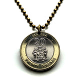 2001 Jamaica 20 Dollars coin pendant alligator crocodile pineapple Kingston May Pen Montego Bay Ocho Ríos Portmore Spanish Town Mandeville Jamrock Jamdung Patois dub ska Caribbean Patwah reggae Rastafari Marcus Garvey Greater Antilles British n001548