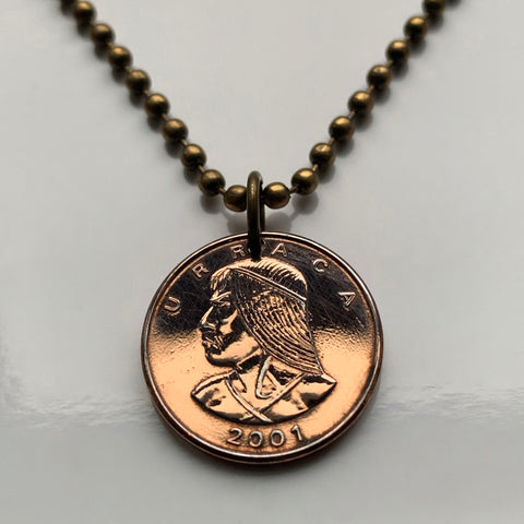 2001 Panama Centesimo coin pendant necklace Urraca warrior San Miguelito Las Cumbres La Chorrera Tocumen Pacora Arraiján David Vista Alegre Núñez de Balboa Santiago de Veraguas Colón Chilibre n001592