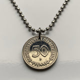 Germany Deutschland 50 Pfennig German coin pendant planting tree Berlin gardener Frankfurt Hamburg Stuttgart Cologne Düsseldorf Bavaria Bremen Dresden Hanover Nuremberg Leipzig Essen Hesse seedling n000313