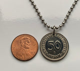 Germany Deutschland 50 Pfennig German coin pendant planting tree Berlin gardener Frankfurt Hamburg Stuttgart Cologne Düsseldorf Bavaria Bremen Dresden Hanover Nuremberg Leipzig Essen Hesse seedling n000313