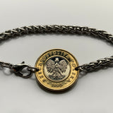 1995 Poland Polska 2 Zlote Stainless Steel Wheat Braided Chain coin bracelet white Polish eagle Warsaw Krakow Lodz Wrocław Poznan Gdansk Szczecin Bydgoszcz Lublin Katowice Polak Polans Poles Slavs Zakopane Oswiecim Kolobrzeg b000029