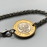 1995 Poland Polska 2 Zlote Stainless Steel Wheat Braided Chain coin bracelet white Polish eagle Warsaw Krakow Lodz Wrocław Poznan Gdansk Szczecin Bydgoszcz Lublin Katowice Polak Polans Poles Slavs Zakopane Oswiecim Kolobrzeg b000029