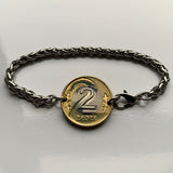 1995 Poland Polska 2 Zlote Stainless Steel Wheat Braided Chain coin bracelet white Polish eagle Warsaw Krakow Lodz Wrocław Poznan Gdansk Szczecin Bydgoszcz Lublin Katowice Polak Polans Poles Slavs Zakopane Oswiecim Kolobrzeg b000029