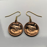 1945 United Kingdom Great Britain 1 Farthing Wren Jenny bird coin earrings London Leicester Coventry Cardiff Belfast English British WWII World War 2 e000001