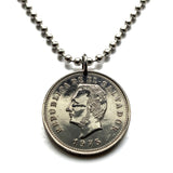 1975 El Salvador 5 Centavos Münze Anhänger Halskette Francisco Morazan Santa Ana Soyapango San Miguel Santa Tecla Mejicanos Apopa Ahuachapán Ilopango Colón Tonacatepeque Opico Zacatecoluca La Libertad Maya Tazumal Sonsonate Usulután Joya de Cerén n001694
