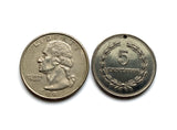 1975 El Salvador 5 Centavos Münze Anhänger Halskette Francisco Morazan Santa Ana Soyapango San Miguel Santa Tecla Mejicanos Apopa Ahuachapán Ilopango Colón Tonacatepeque Opico Zacatecoluca La Libertad Maya Tazumal Sonsonate Usulután Joya de Cerén n001694