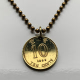 1998 Hong Kong China 10 Cents coin pendant Bauhinia orchid flower blossom Sham Shui Po Yau Tsim Mong Kwai Tsing Tai Po Sha Tin Chinese orchid Pearl River Delta Kwun Tong Yuen Long Kwai Tsing Tuen Mun Sai Kung Kowloon Wong Tai Sin Victoria Harbour n000607