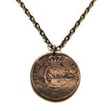 antique! 1822 Sweden Sverige 1/2 Skilling coin pendant Swedish crown Tre Kroner initial C Stockholm Malmo Orebro Vasteras Helsingborg Norrkoping Smolandia Swede Norrland Gothenburg Linkoping Scandinavia Nordic Viking Gotaland Ostergotland Norsemen n003584