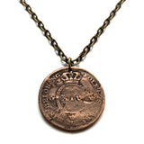 antique! 1822 Sweden Sverige 1/2 Skilling coin pendant Swedish crown Tre Kroner initial C Stockholm Malmo Orebro Vasteras Helsingborg Norrkoping Smolandia Swede Norrland Gothenburg Linkoping Scandinavia Nordic Viking Gotaland Ostergotland Norsemen n003584