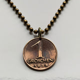 1935 Austria Osterreich 1 Groschen coin pendant necklace jewelry Austrian eagle Vienna Salzburg Innsbruck Graz Linz Tyrol Villach Carinthia Sankt Pölten Wels Sölden Ischgl Gmunden Vorarlberg Hallstatt Styria n001294