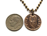 1978 Ireland Éire 1/2 Pingin coin pendant necklace jewelry Book of Kells illuminated manuscript Gospel Book of Columba Irish bird Celtic harp Cláirseach Gaelic Dublin Cork Limerick Galway Waterford Icovellavna Hibernia n000062