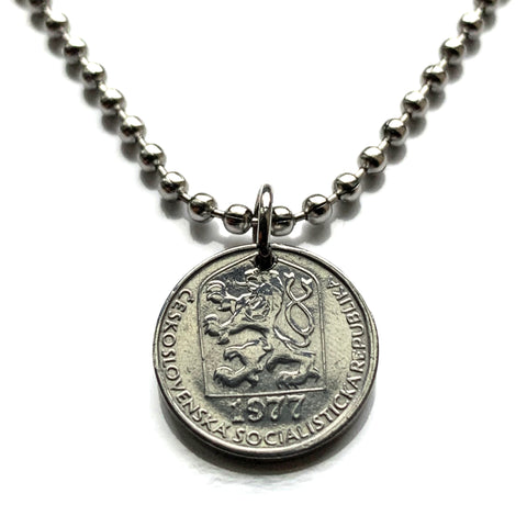 1979 Czechoslovakia Czech Republic Slovakia 5 Haleru coin pendant necklace jewelry Czech lion Slovak shield socialist republic Prague Cesky Krumlov Bratislava Bohemia Moravia Charles Bridge Brno Cesky Krumlov Kutná Hora Ostrava n002513
