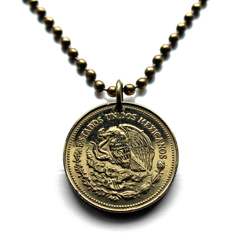 1989 Mexico 20 Pesos coin pendant Mexican eagle Iztapalapa Ecatepec Guadalajara Puebla Juárez Tijuana León Monterrey Acapulco Yucatán Cancún Cuernavaca Oaxaca Jalisco Zapopan Toluca Chihuahua n002303