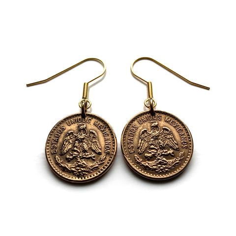 1937 Mexico Centavo coin earrings Mexican eagle Monterrey Guadalajara Puebla Toluca Tijuana León Iztapalapa Ecatepec Querétaro Juárez Acapulco Mérida Yucatán Cancún Cuernavaca Oaxaca Aguascalientes Jalisco Morelia Zapopan Pachuca Morelos Veracruz e000144