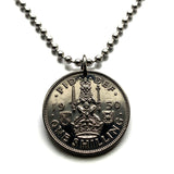 1951 Scotland United Kingdom Great Britain 1 Shilling coin pendant Scottish lion shield Saltire Saint Andrew's Cross crux decussata Order of the Thistle Edinburgh Glasgow Stirling Perth Alba Inverness Dundee Aberdeen Ulster Scots British crown n001137