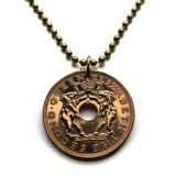 1963 Rhodesia Nyasaland Zimbabwe Malawi 1 Penny coin pendant African elephants Salisbury Bulawayo Shona Ndebele Chewa Bantu Harare Epworth Gweru Kwekwe Manicaland Zomba Livingstone Lusaka Lilongwe Masvingo Hwange National Park Mutare Chitungwiza n000138