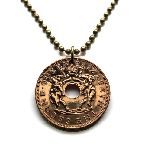 1963 Rhodesia Nyasaland Zimbabwe Malawi 1 Penny coin pendant African elephants Salisbury Bulawayo Shona Ndebele Chewa Bantu Harare Epworth Gweru Kwekwe Manicaland Zomba Livingstone Lusaka Lilongwe Masvingo Hwange National Park Mutare Chitungwiza n000138
