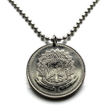 1988 Brazil 10 Cruzados coin pendant Brasão de armas Southern Cross Cruzeiro do Sul Rio de Janeiro São Paulo Brasília Salvador Fortaleza Ipanema Belo Horizonte Curitiba Recife Pelourinho Santa Catarina Porto Alegre Copacabana Carioca Minas Gerais n002446
