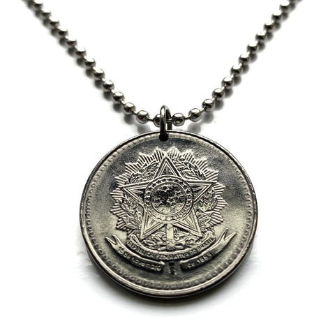 1988 Brazil 10 Cruzados coin pendant Brasão de armas Southern Cross Cruzeiro do Sul Rio de Janeiro São Paulo Brasília Salvador Fortaleza Ipanema Belo Horizonte Curitiba Recife Pelourinho Santa Catarina Porto Alegre Copacabana Carioca Minas Gerais n002446