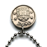 1981 Portugal 2-1/2 Escudos coin pendant Portuguese caravela ship Quinas Lisboa Porto Braga Sintra Faro Coimbra Funchal Aveiro Guimarães Ponta Delgada Faro Ourique Mirandese Lagos Fatima n000091
